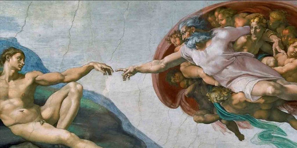 Famosa foto pintura no teto da Capela Sistina a Mão de Deus tocando a Mão do homem. Renascimento uma Visão Geral.