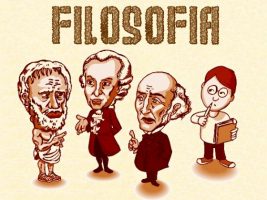 Desenho com figura de filósofos e a palavra Filosofia. A Filosofia