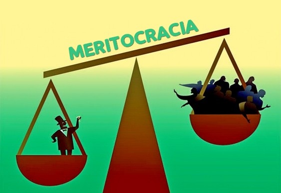 Uma Balança mostra o Peso da Meritocracia. Os Mitos da Meritocracia e da Competitividade.