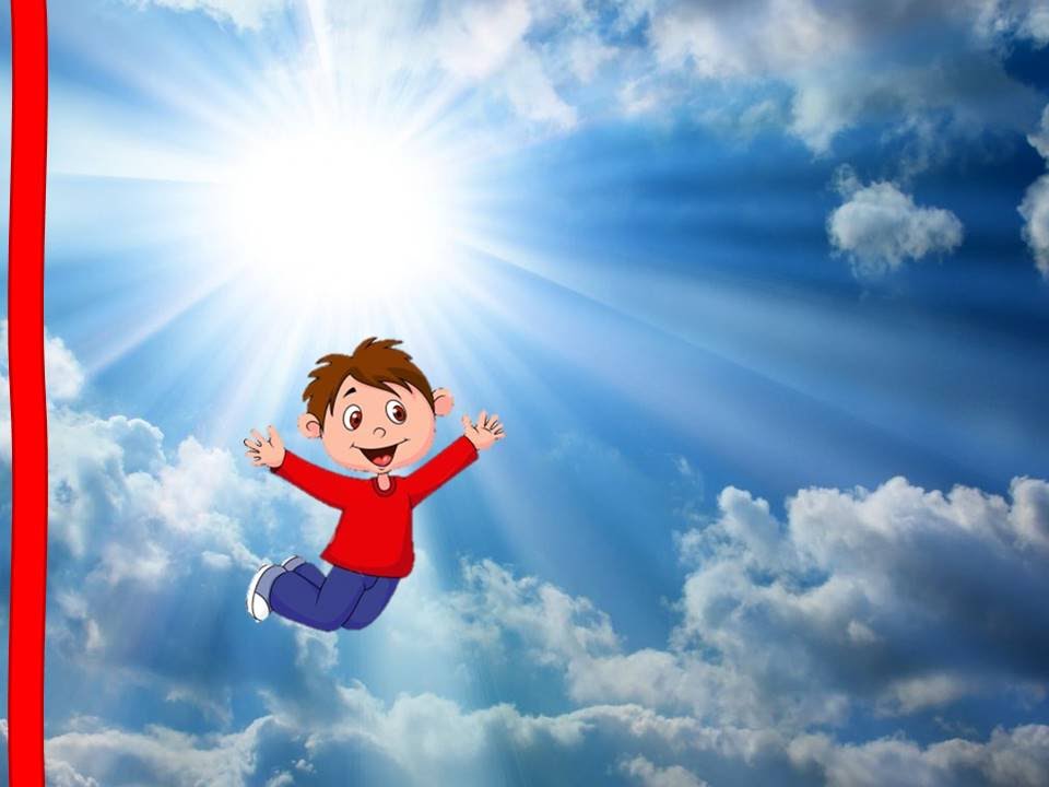 um desenho de um menino no céu azul e lindo com nuvens brancas e um sol por trás... nos faz lembrar que Todos querem ir para o Céu mas ninguém quer morrer.