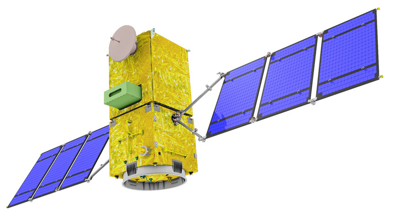 Ilustração do primeiro satélite produzido totalmente pelo Brasil. Satélite brasileiro Amazônia 1