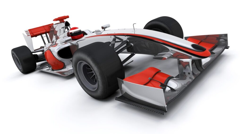 Um carro da fórmula 1 em destaque, nos faz lembrar da fórmula 1.
